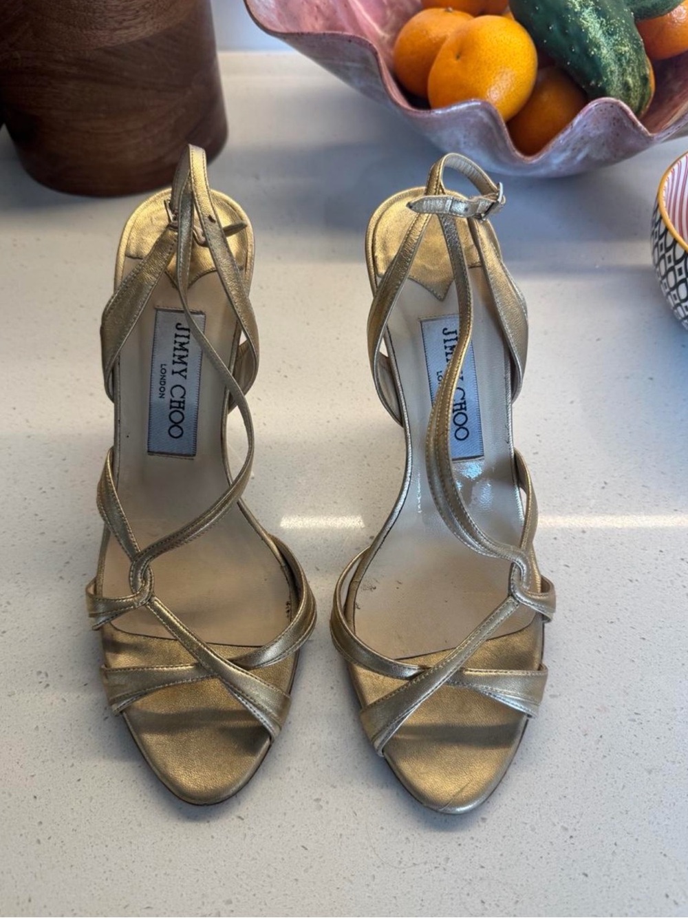 Jimmy Choo Metallic Gold Strappy Heeled Sandals